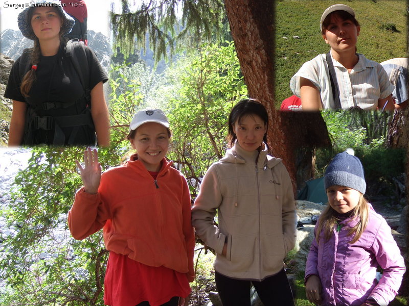 Girls of the trekking: Alina, Janyl and Ainura, Larisa and Lyuba