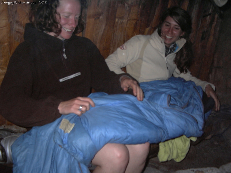 Christine and Valerie in the hut.