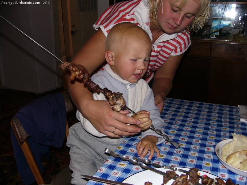 Stas. Eating shashlyk.