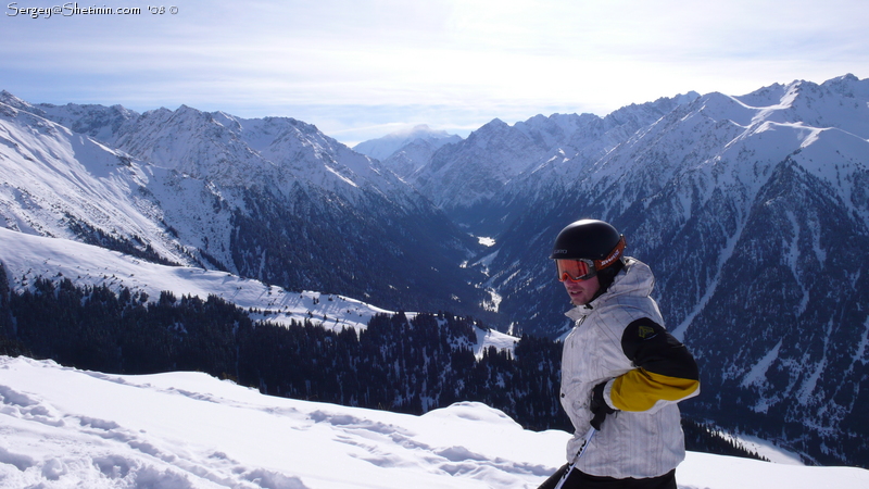 Winter Karakol gorge and peak Karakol from ski-base