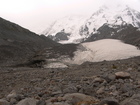 The weather changed in the night. We continued our route to the bottom of Djigit peak in the morning. At photo: beginning of Karakol glacier.