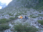 The view of our camp from apart. The big tent of Greg, Valerie and Erwin, then campfire and cooking place, and my tent is visible a bit to the right amongs the bush and stones. The tent of Quentin and Christine was to the left part of the camp.