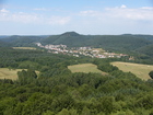 The view of the hills, forests and meadows around the Burg Grafenstein Castle.