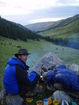 As usual we set our tents, made a fire and started to cook evening dinner (Greg and me at the photo). It's our last overnight in Karakol valley.