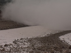 Before we reached the middle morain of the glacier we were caught by the clouds.