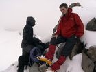 Erwin and Christine were first who reached the pass terimtor this day. We were too tired and needed some rest before searching a good place for our tents. Usually there was a perfect small flat platfrom just after the pass on the glacier, but now all was covered with a great wet snow that was very risky to step to the slopes.