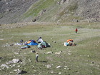 We got up when the sun was already shining this day. While our equipment was sunburning we were cooking the breakfast and gathered our rucksacks to be ready fo the next part of our way - from Ala-Kul pass camping to Altyn Arashan resort