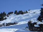 This is a route from highest point of Karakol ski-base, from 3050m. The lift brings you to the top of mountain and you can choose this mogul route or other one from other side of slope.