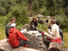 After the breakfast we all sat around the big stone (which acts as a summer table at "Sirota" refuge) and had a conversation about the next day of our trekking.
That was decided to continue our climbing from "Sirota" refuge to Terimtor pass (4000m) and try to set the camp there.