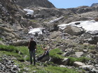 On the way to Ala-Kul Lake, near waterfall we met a winter children - small glaciars and snow.