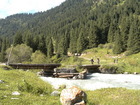 Before leaving Karakol valley we crossed the last bridge over Karakol river. Soon we should reach the bus stop.