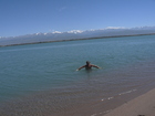 I took a run and jumped into the water of Issyk-Kul lake. That was deep in one meter and half and my diving was successful. Water was very warm.