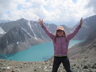 Lyuba is on the Ala-Kul pass after 5 hours of climbing in this day. She was strong and brave enough to do this way. Path was in the stones and rocks and altitude is not small - but she was great!