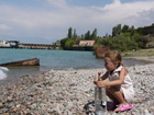 One day that was too windy at the lake and I swam alone. Lyuba was sitting on the lakeshore and watching me.