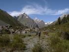 We started our way down to Karakol valley where we should turn to the left and go up until we reach the glacier. The view of small lake, peak Ayu-Tor and other mountains was wonderful. Weather was very good and encouraging.