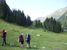 After lunch we went further. Altyn Arashan will be in 600 meters, if to look at phote - resort will be under the green slope, that is on right after the slope with forest.