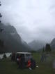 We reached the last point where from we should go up through the forest to refuge called "Sirota" at altitude 2800 above the sea level. That was a rainy day and we were obliged to wear all our waterproof clothes and cover our backpacks with similar tippets.