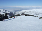 This is the end of main lift. Altitude is around 2800m above teh sea level. You can go down main route or take to the right along the slo[e to the lift that goes to "Panorama" (3050m).