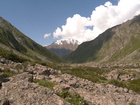 The view of peak 30 years of VLKSM from the side of Karakol Peak. Terimtor pass is behind this peak from this point of view.